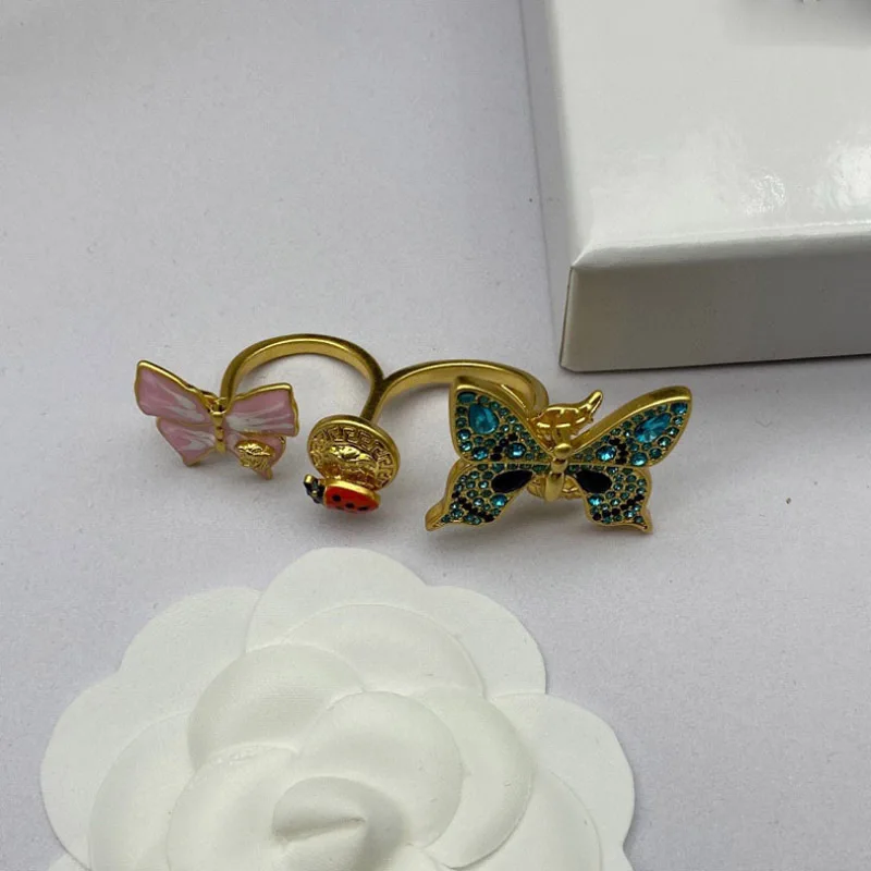 

Bobokiki Jewelry Fashion Butterfly Titanium Steel Micro-Inlaid AAA Zircon Luxury Retro Ladybug Open Ring
