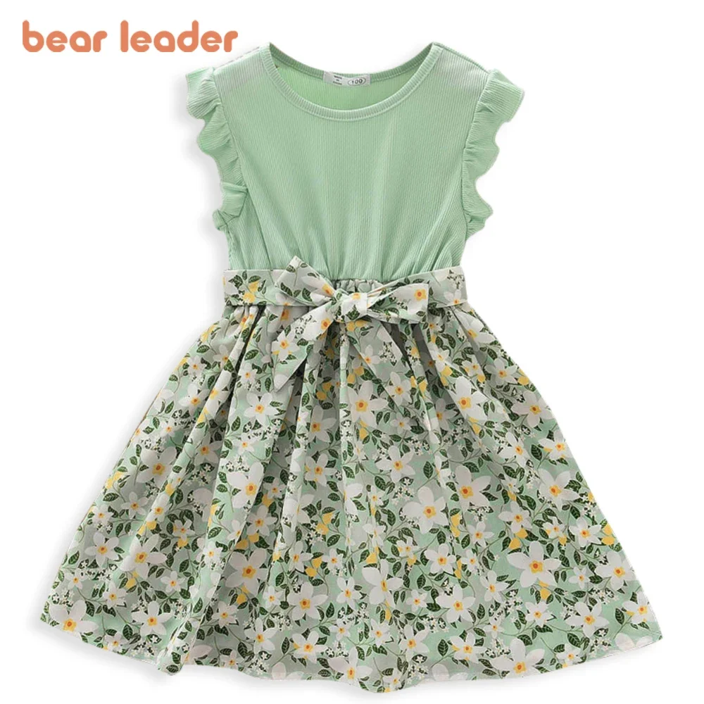 Bear Leader Girls Floral Dresses 2023 New Fashion Sweet Kids Flowers Corset Sleeveless Vestidos Children Clothing 3-8 Years