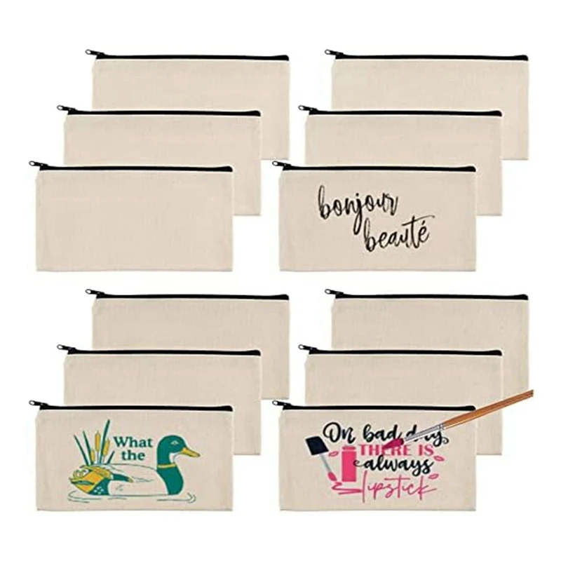

12Pcs Blank Canvas Bags Pencil Case Canvas Makeup Bags ,For Painting,School,Organizer
