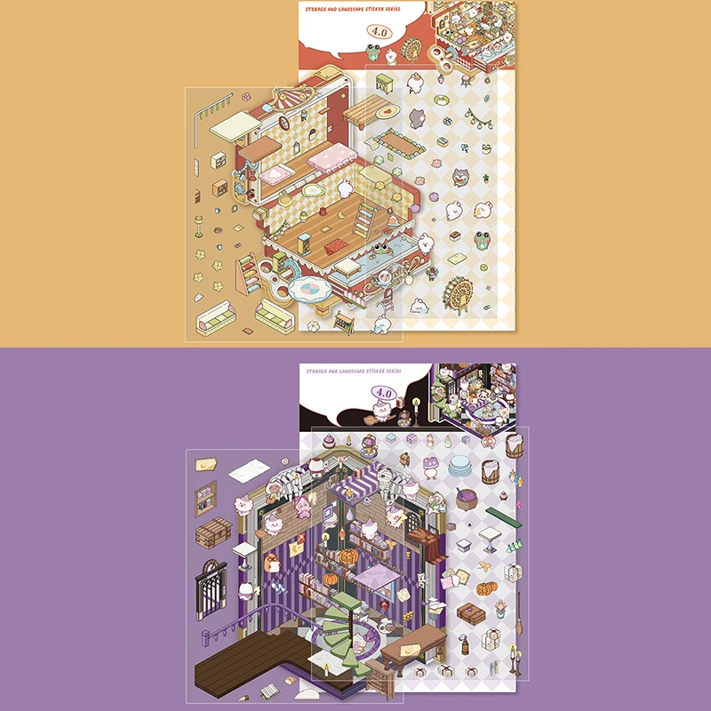 Mr. Paper, 3D 풍경 크리 에이 티브 하우스 스토리지 테마 스티커, 콜라주 일기 스크랩북 DIY 스티커