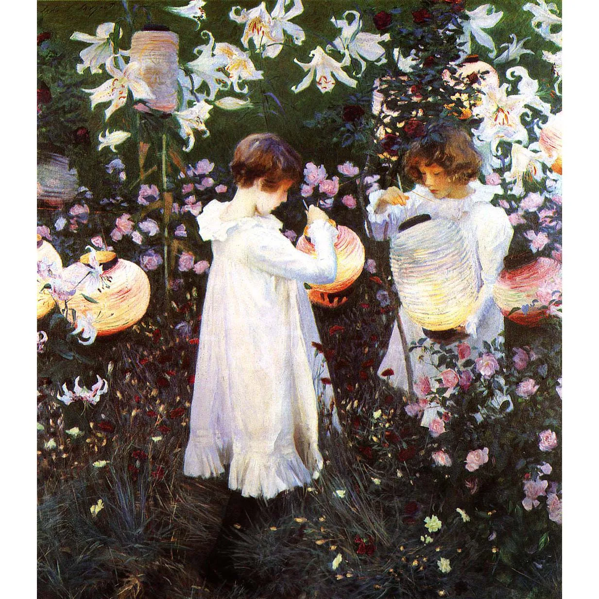 

Hand painted high quality reproduction of Carnation, Lily, Lily, Rose by John Singer Sargent figure painting for living room