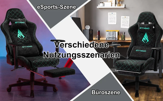 Symino Gaming Stuhl Mit Fußstütze – Racing Design, PU-Leder Grau, Verstellbare Armlehnen, Bis 150 Kg Belastbar