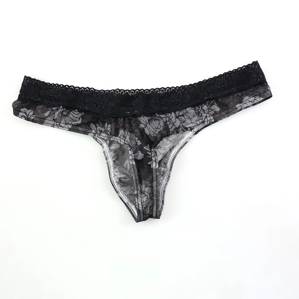 

Мужские стринги, стринги с заниженной талией, кружевные трусы с цветочным принтом, стринги, Тонги, Прозрачное нижнее белье, трусы Jock, мужские стринги