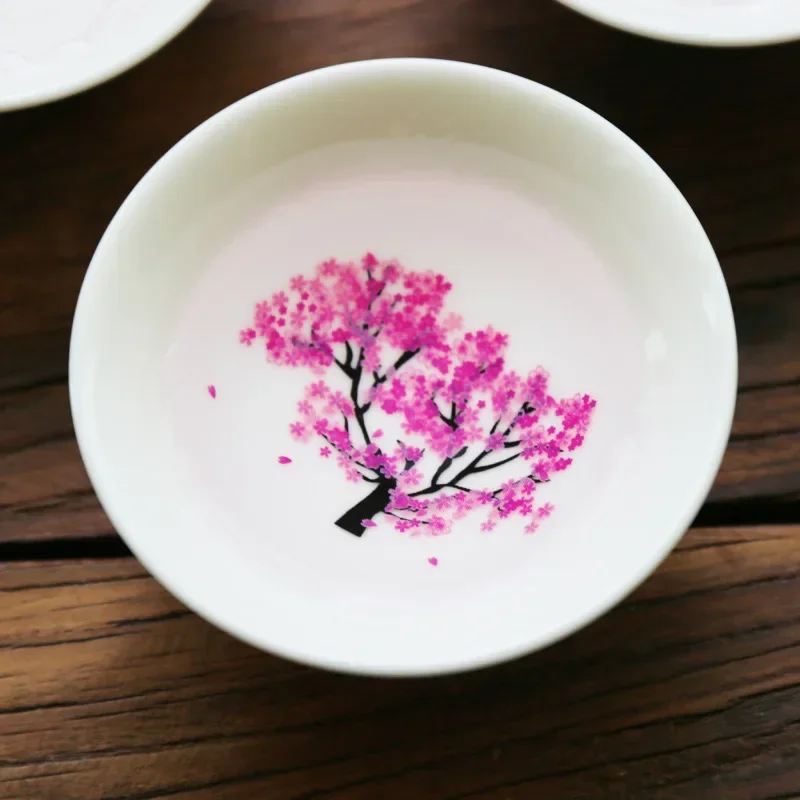 Japanese Magic Sakura Cup Cold Temperature Color Changing Flower display Sake Cup Ceramic Kung fu Tea Tea Bowl ceramic coffee cup set