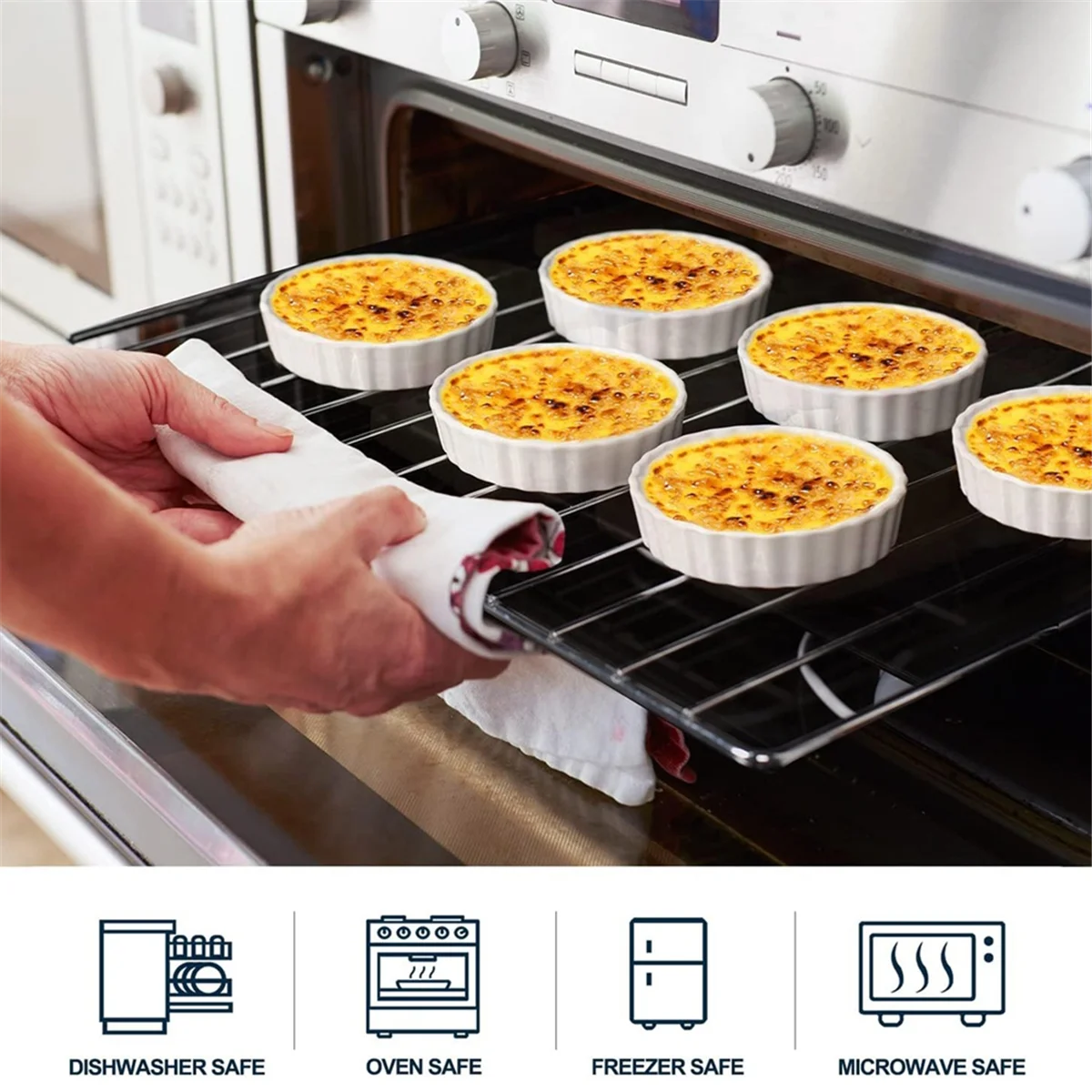 Creme Brulee Ramekins Round Fluted Quiche Dishes Tart Pan Oven Safe Ramekins for Baking Souffle 6 Pack 5 Oz