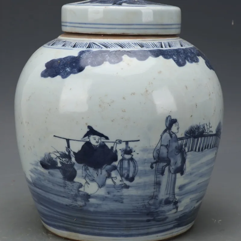 Late Qing Dynasty Tea Coffee Candy Sugar Canister Jar Blue and White Lided Jar Tea Can Antique  Porcelain Home Decoration 3