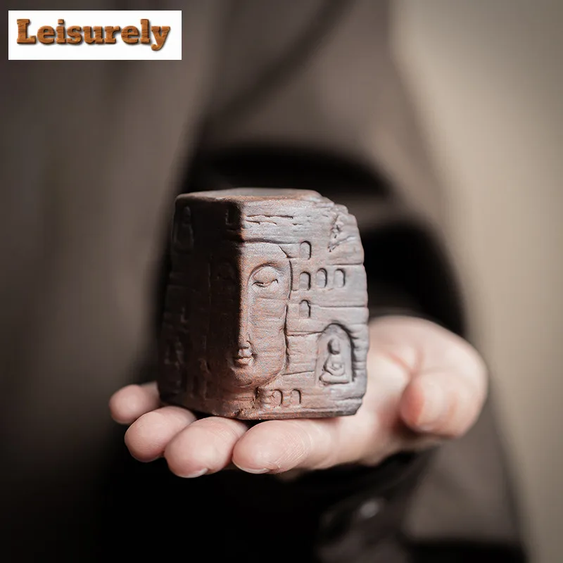 Zen Buddha Old Rock Mud Square Teapot Cover Holder Traditional Cover Frame Lid Bracket Zisha Pot Lid Shelf Cha Accessories Gift