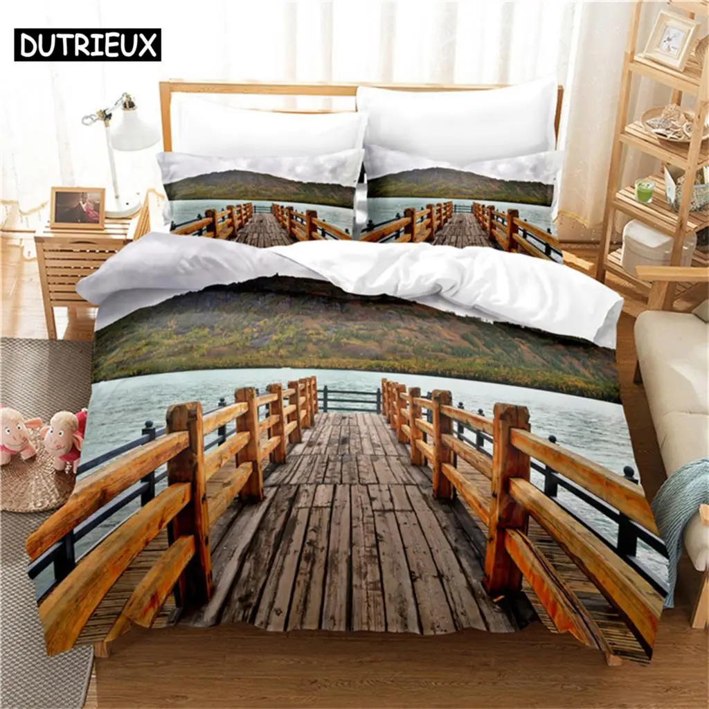 

Small bridge 3Pcs Bedding Sets 3D Digital Printing Custom Quilt Duvet Cover Set Home Queen King Quilt Pillowcase