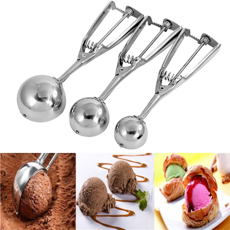 4/5/6cm Ice Cream Scoop Stainless Steel with Trigger Cookie Scoop Spoon  Frozen Cooking Tools Ice Cream Decorating Tool 3 Size - AliExpress