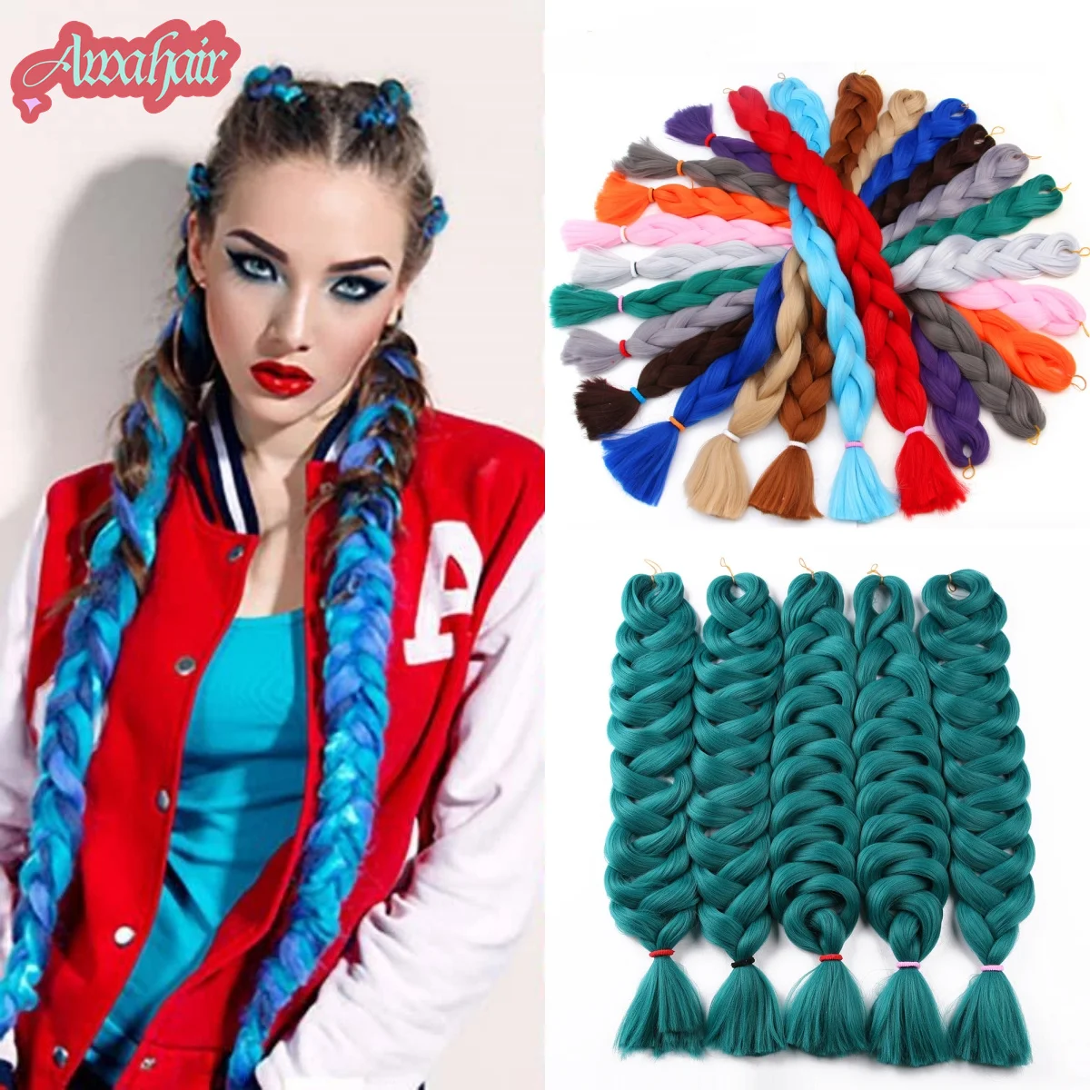 

82 Inch Long Jumbo Hair For Braids Ombre Braiding Hair Extensions Synthetic Jumbo Braid Blonde Blue Pink Golden Hair 165g/Pack