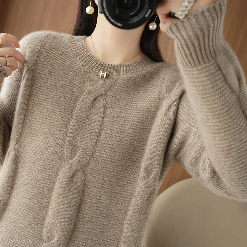 

Winter Loose Thickening Sweaters Women 100% Goat Cashmere Knitted Jumpers Oneck Soft Warm Pullover Hot Sale Female Clothes WL01