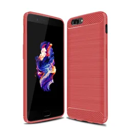 Sleek Matte Silicone Shockproof Carbon Fiber Soft Back Cover with Anti-Knock Frosted Finish for Oneplus 5 (Red)