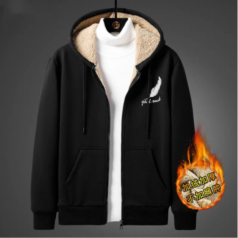 2023 New Men's Clothing Long Sleeve Hooded Lace Autumn Winter Casual Fashion Solid Color Zipper Printed All-match Tops
