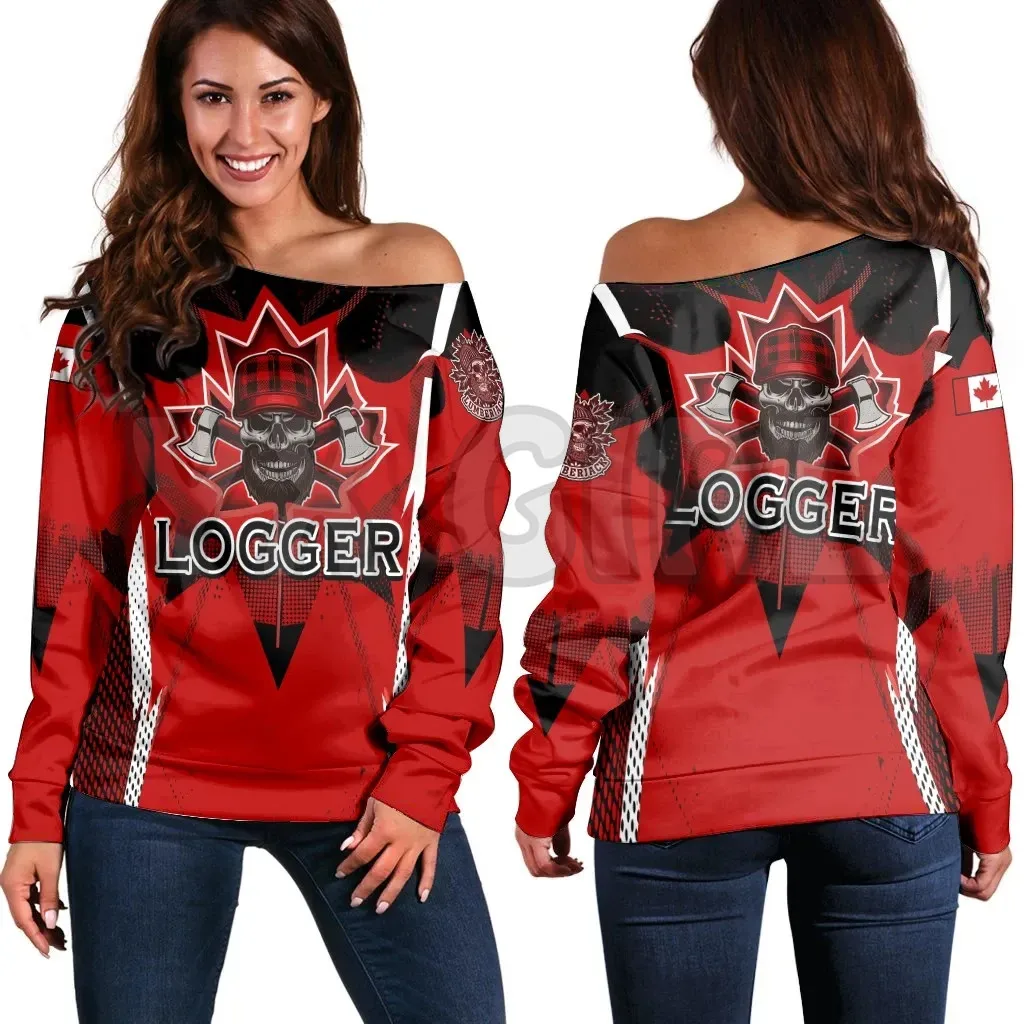 YX GIRL Canada Women's Off Shoulder Sweater Police Job  3D Printed Novelty Women Casual Long Sleeve Sweater Pullover
