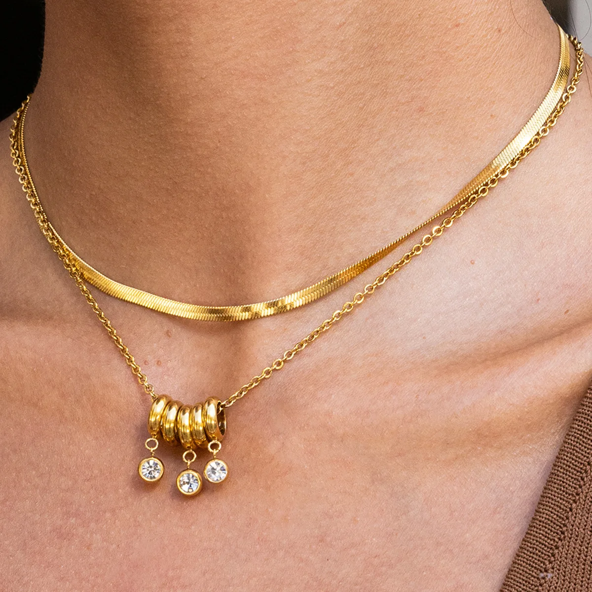 Minimalist Multi Tiny Circular Ring CZ Zircon Necklace Stackable Snake Chain Handmade Stainless Steel Choker Retro Jewelry 2026