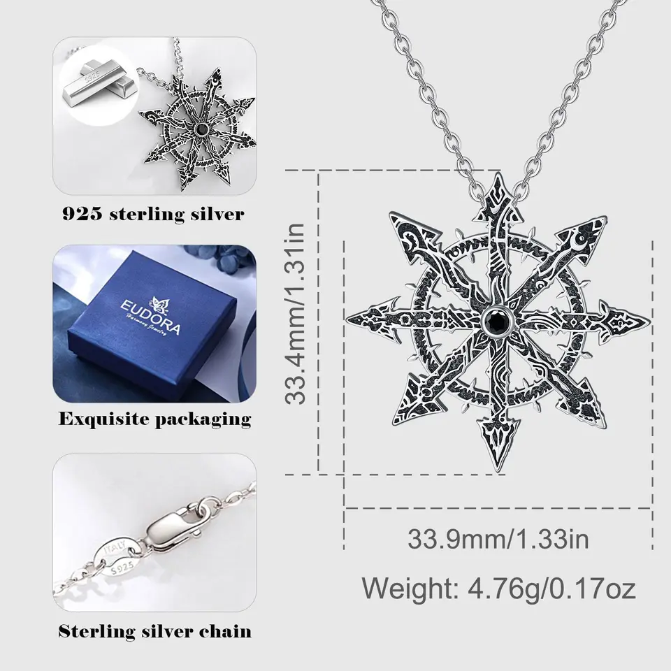 Eudora 925 Sterling Silver Chaos Star Pendant Chaos Star Magic