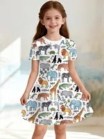 Robe de princesse pour filles avec imprimé dinosaure mignon, robe décontractée d'été pour filles, tenue graphique de dessin animé, cadeaux d'anniversaire, vêtements pour enfants 6