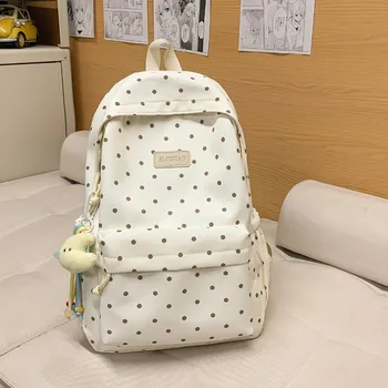 Zaino a Pois con Doppia Tracolla per Uso Quotidiano, Grande Capacità, Carino Zaino da Viaggio Leggero e Resistente, Borsa per Scuola e Ufficio