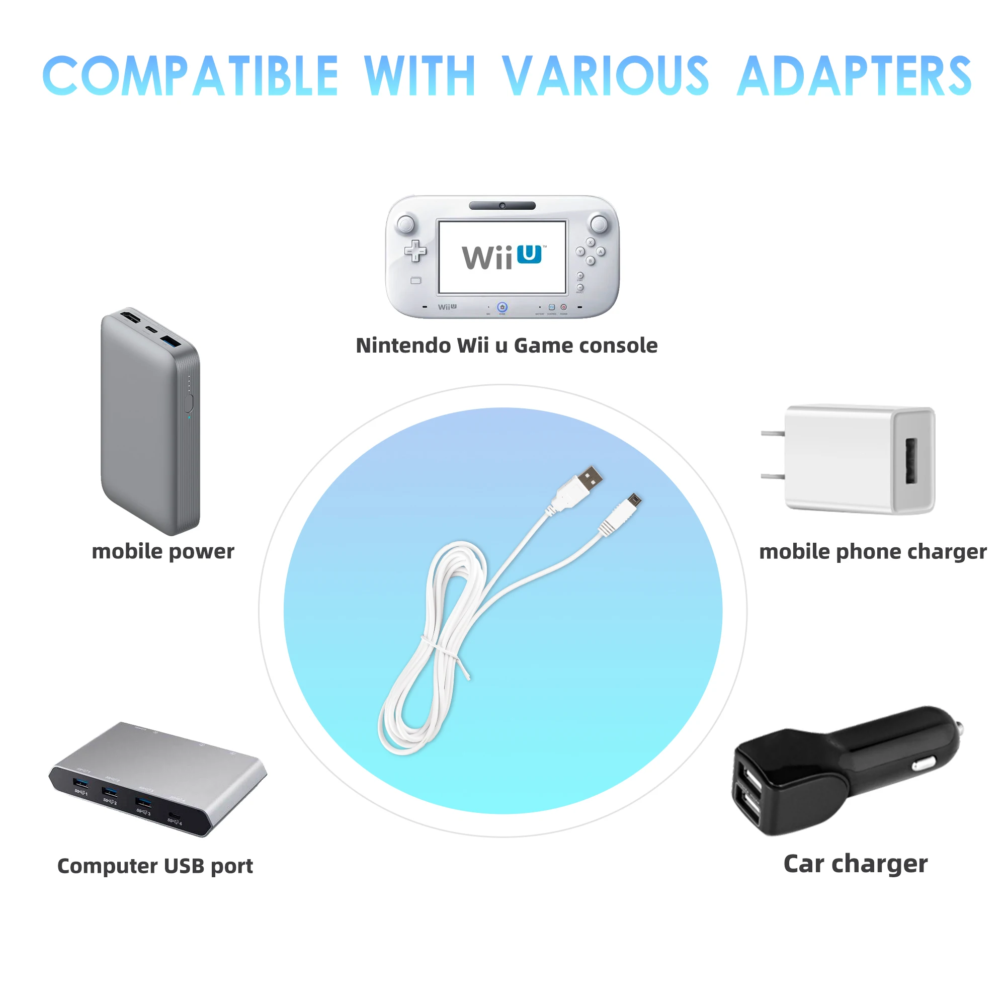 10FT Charger Cable for Wii U Gamepad AC Power Adapter