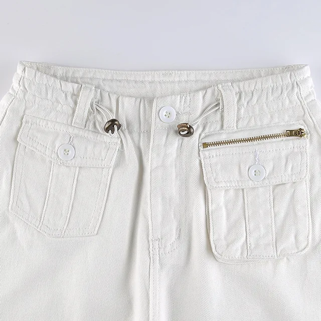 Multiple Pockets White Cargo Pants Women Adjustable Low Waist Wide Leg  Baggy Jeans Oversized Casual Retro Iamhotty Bottoms - Jeans - AliExpress