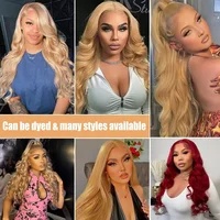 Perruque Lace Front Wig Body Wave brésilienne naturelle, cheveux humains, couleur blond miel, 13x4, 13x6 HD, 27 #, pour femmes 5