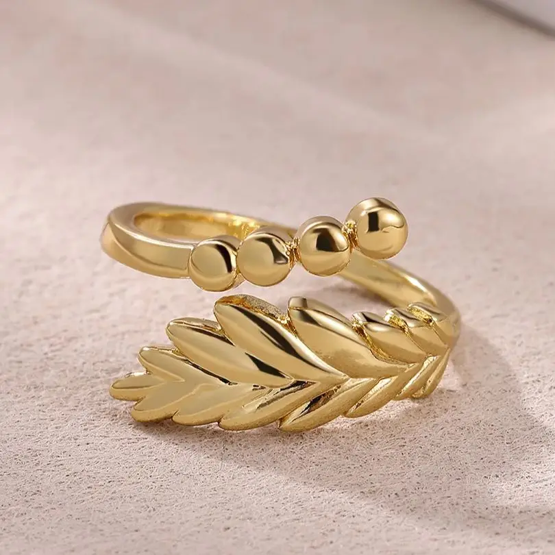 Gold Plated Steel Leaf Adjustable Ring For Women