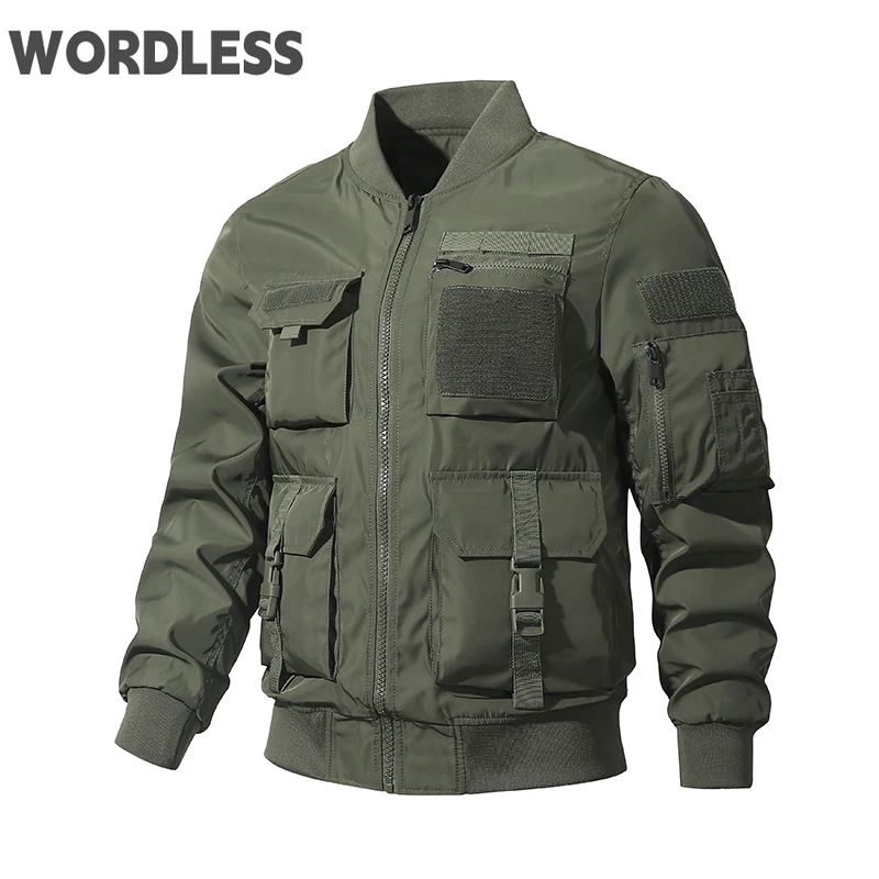 

Men's Flight Bomber Jacket Vintage Loose Functional Style Multi Pocket Workwear Coat 2023 Spring Autumn Fashion Baseball Jackets