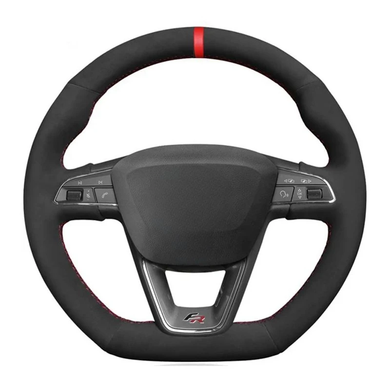 

Soft Black Suede Red Marker Car Steering Wheel Cover For Seat Leon Cupra R Leon ST Cupra Leon ST Cupra Ateca Cupra Ateca FR