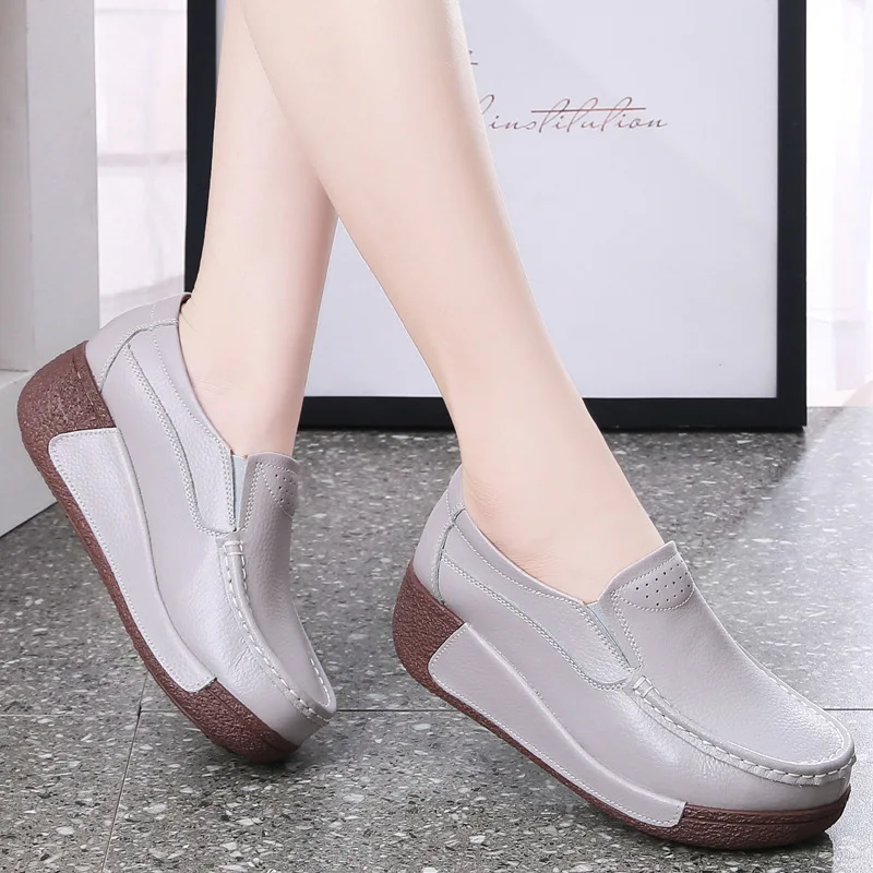 2024 Casual Breathable Genuine Leather Cowhide 6cm Wedges Platform Shoes For Women Chaussure Femme Ladies Trainers Zapatos Mujer 4