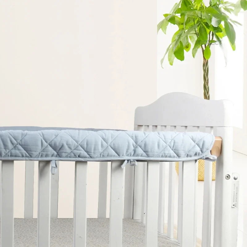 2Pcs Cotton Crib Wrap Safe Teething Protector Baby Anti-bite Solid Color Bed Fence Guardrail Cover crib bumper