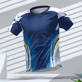 T-shirt sportive stampate in 3D con grafica geometrica di moda T-shirt da ping pong da corsa casual estiva T-shirt da uomo streetwear alla moda
