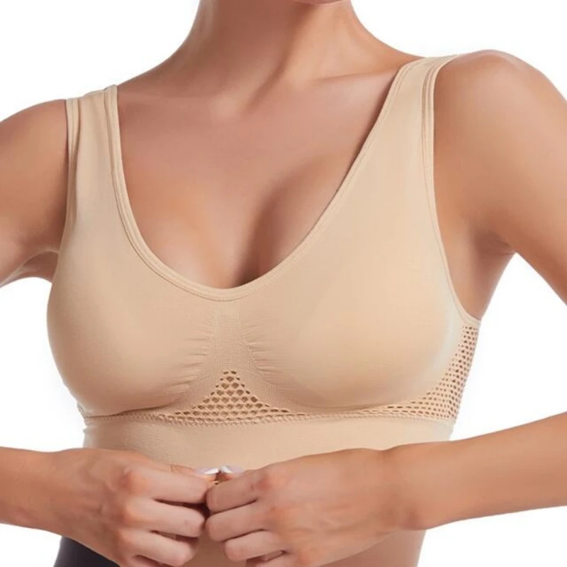 S-7XL Plus Size Grid Air Holes Bra sports without underwire Women's Underwear Shock-proof Yoga Running Brassiere Hollow out Vest 4