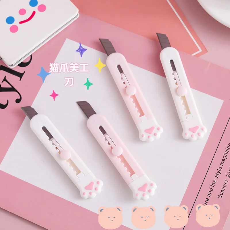 

3PCS Kawaii Mini Pocket Cat Paw Art Utility Knife Express Box Knife Paper Cutter Craft Wrapping Refillable Blade Stationery