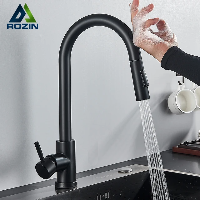 Rozin Smart Touch Kitchen Faucet Black Pull Out Sensor Faucets Black/Nickel 360 Rotation Crane 2 Outlet Water Mixer Taps 1