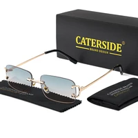 CATERSIDE bleu rectangulaire lunettes de soleil hommes sans monture en métal mode carré lunettes de soleil pour femmes dégradé lentille lunettes extérieures UV400 3