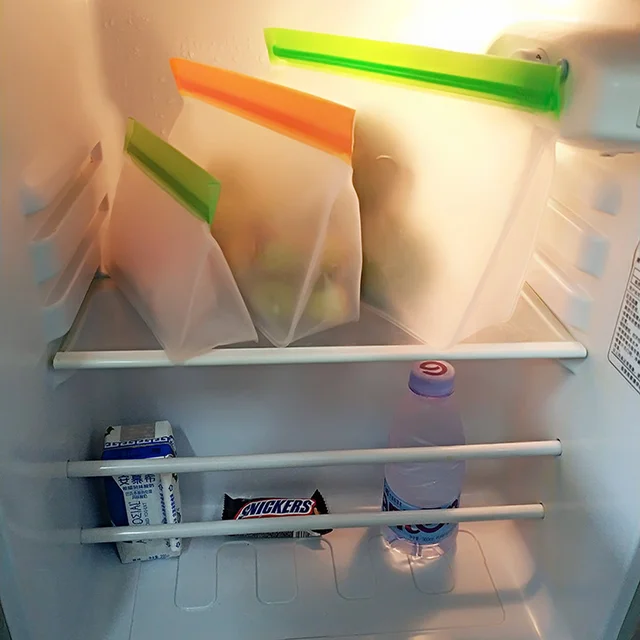 Sac alimentaire en Silicone réutilisable, congélateur, sac de stockage des aliments debout, sac PEVA, conteneurs étanches, sac frais de cuisine, sac enveloppant à fermeture éclair 4