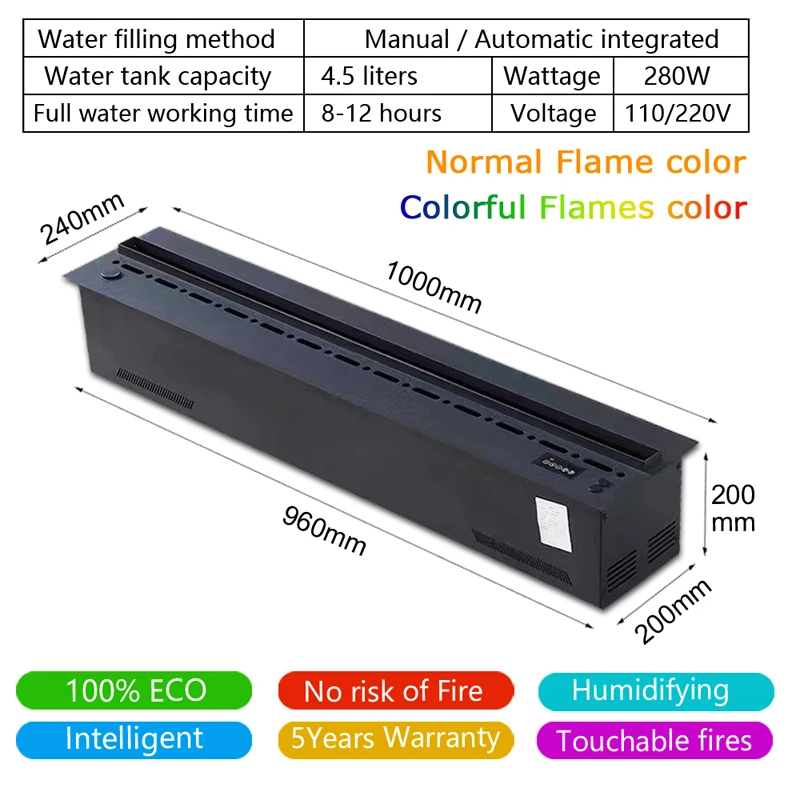 Cheminée Atomisée 3D avec Flamme Colorée, Brumisateur de enquêter Décoratif à 35%, Cheminée Électrique Intérieure Intelligente à Vapeur d'Eau