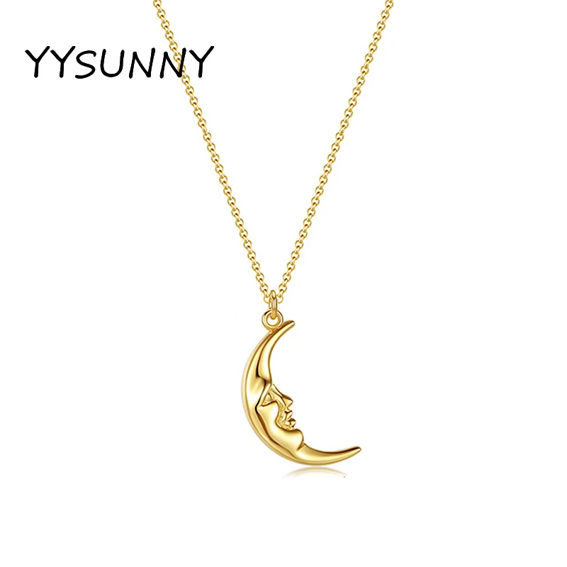 

YYSUNNY Trendy S925 Sterling Silver Gold Plated Modern Moon Angel Pendant Elegant Necklace for Women High Jewelry Birthday Gift