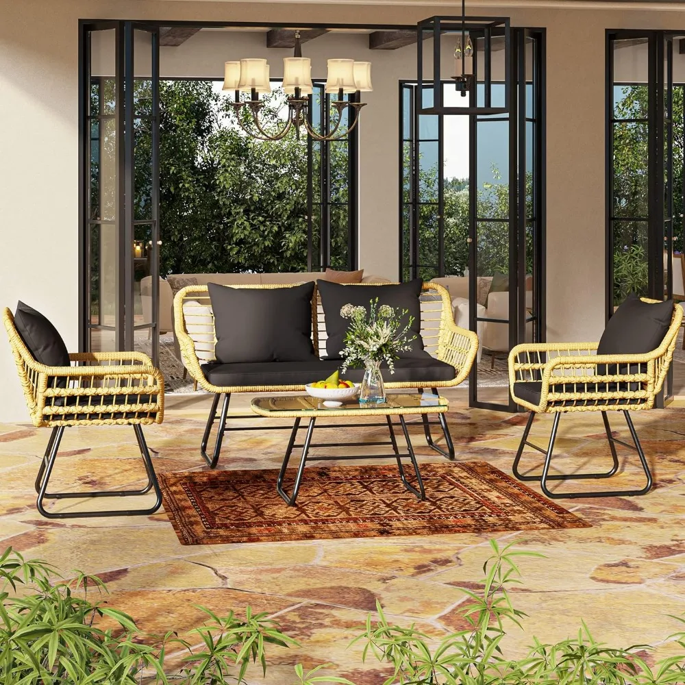 

All-Weather Rattan Conversation Chairs for Backyard Outdoor Garden Lounge Set of Garden Furniture Patio Table Dining Room Sets