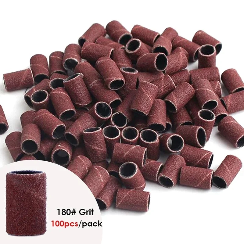 100/50pc Sanding Cap Bands For Electric Manicure Machine 180/120/80 Grit Nail Drill Grinding Bit Files Pedicure Tool 2