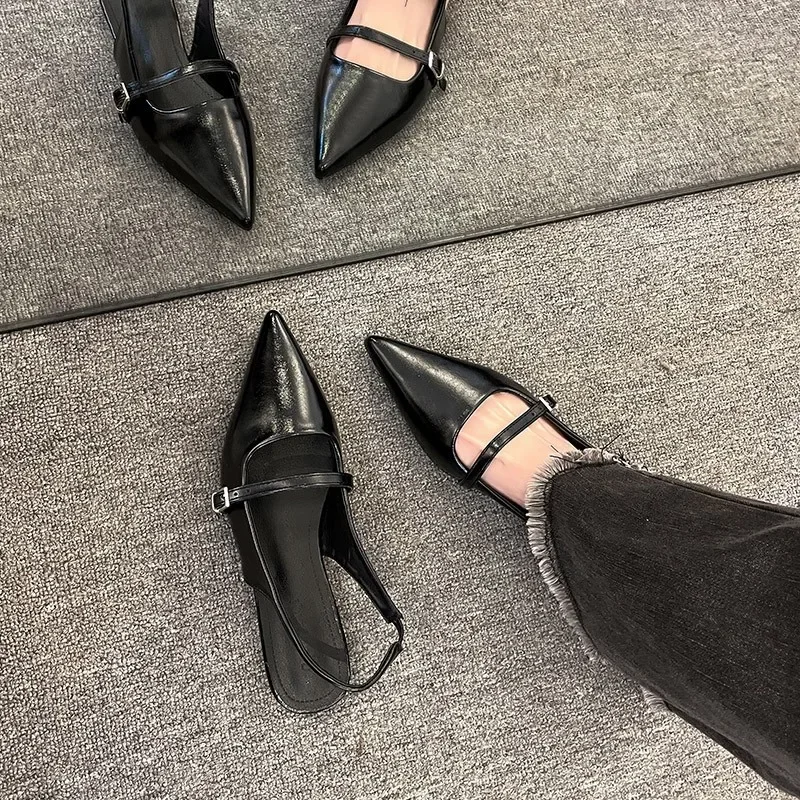 French Flat Black Baotou Sandals Fairy Shoes 2025 New Spring and Summer Pointy Diamond Temperament Single Shoes Zapatos De Mujer 3