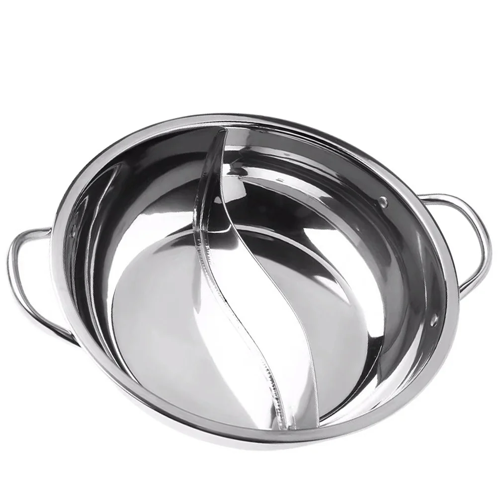 

30CM Shabu Shabu Stainless Steel Pot Twin Divided Chinese Hot Pot Compatible Soup Stock Pot Household Durable Cookware