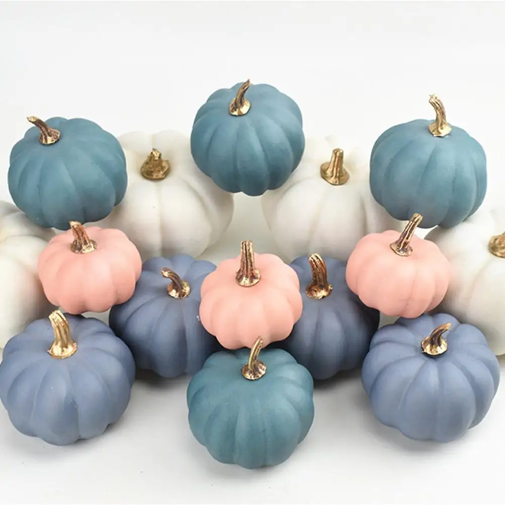 Artificial Autumn Pumpkins Fake Foam Pumpkins For Halloween Thanksgiving Halloween Decoration 16Pcs