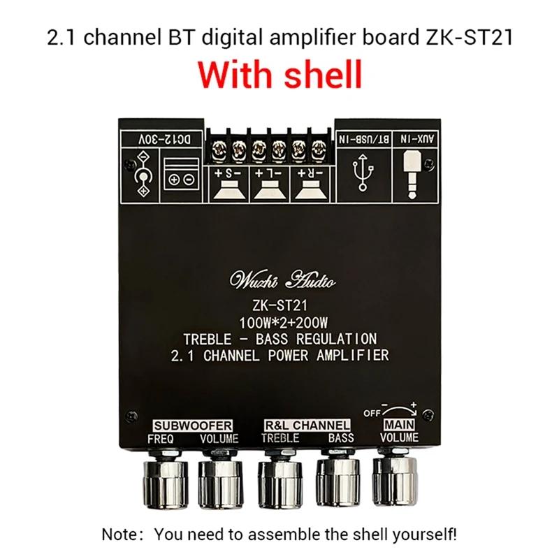 

ZK-ST21 Bluetooth Power Amplifier Board 2.1 Channel 2X100w+200W Subwoofer TPA3221 Digital Amplifier Module With Case Spare Parts