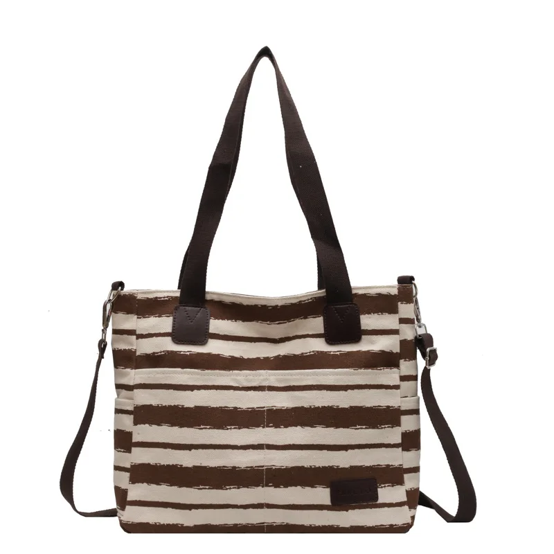 

Large capacity portable striped canvas bag