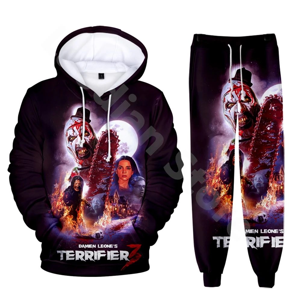 Terrifier 3 Movie Sweatsuit Casual Fashion Hoodie Jogger Pants Two Piece Suit Cosplay 3D Sweatshirts+Sweatpants 2 Pieces Sets 2