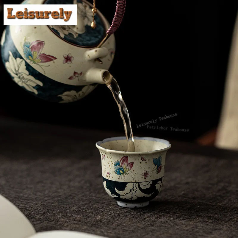 50ML Caramel Glaze Butterfly Lily Flower Mouth Teacup Elegant Tea Bowl Cute Cup Tea-tasting Meditation Cup Chazhan Master Cups