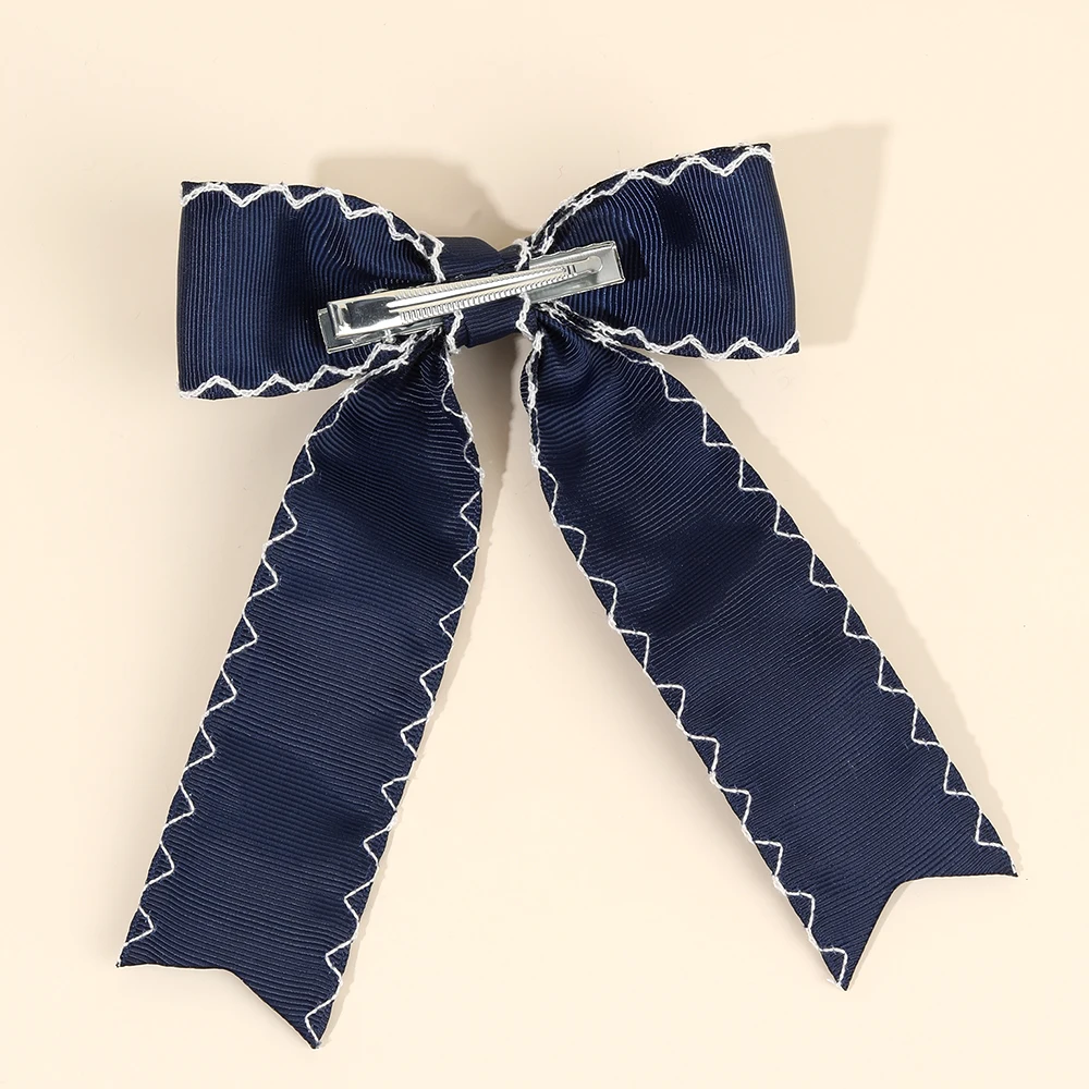 Navy Blue Ribbon Bow Hair Clip Satin Fabric Hairpin Elegant Hair Accessory For Women Girls Sweet Party Daily Headdress Headwear 4