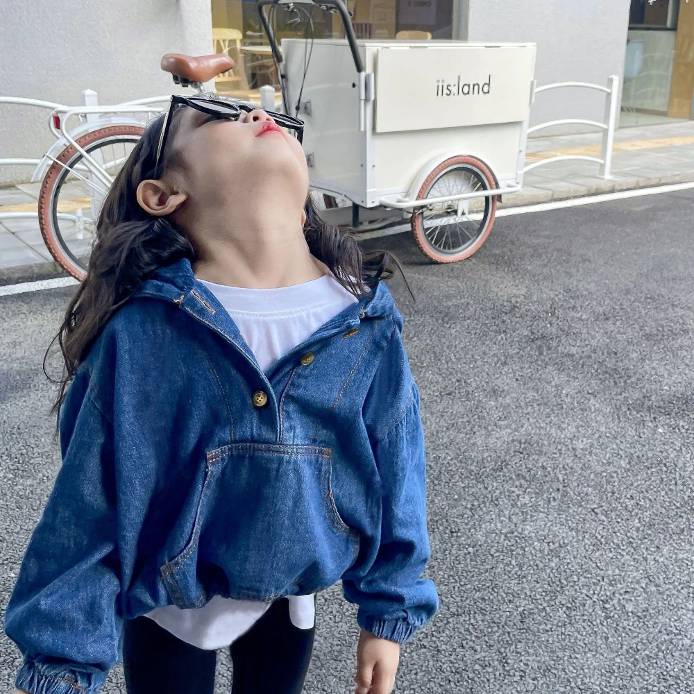 Baby Girls Boys Loose Hoodies Toddler Hooded Sweatshirt Spring Autumn Kids Demin Coat Solid Tops Casual Clothes