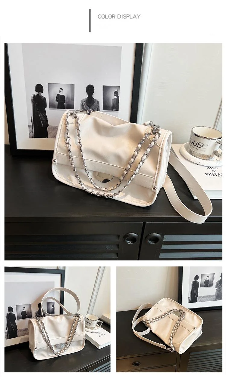 2023 Nuova borsa a tracolla a spalla con supporto a catena in pelle cerata e olio, serie coreana, capacità extra large, moda_voghion.com